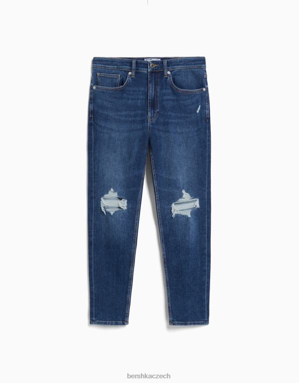 muži Bershka džíny roztrhané mrkve fit P88443158 oblečení modrý