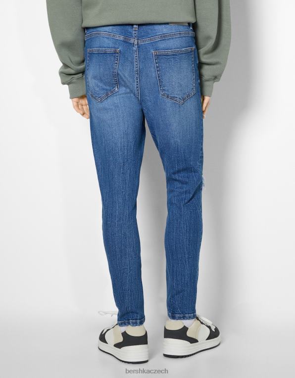 muži Bershka džíny roztrhané mrkve fit P88443201 oblečení modrý