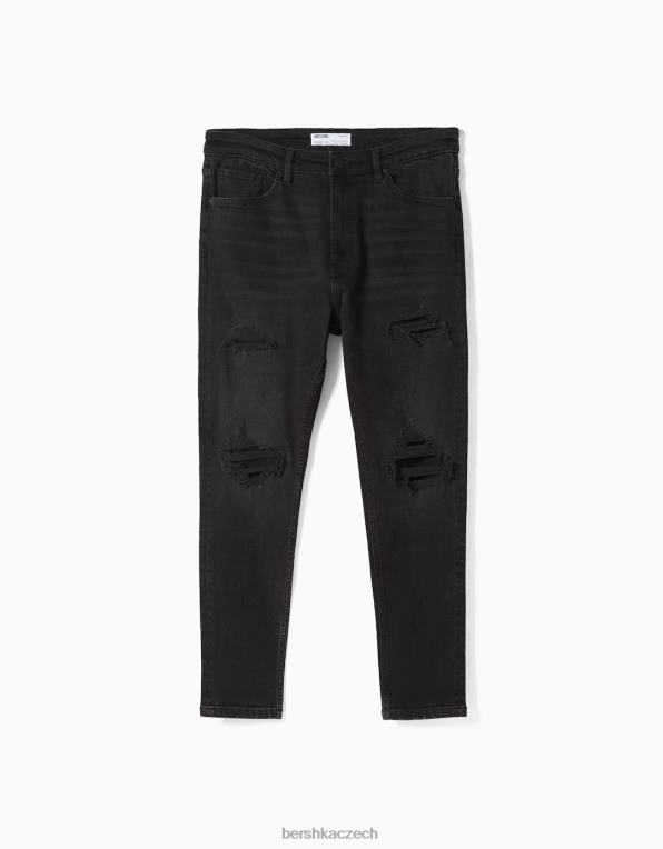 muži Bershka džíny roztrhané mrkve fit P88443202 oblečení Černá