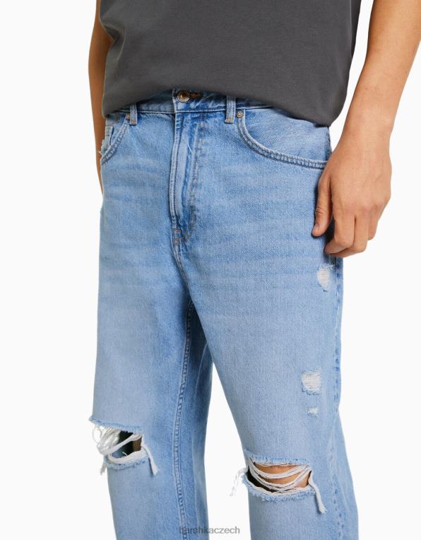 muži Bershka džíny volného střihu s rozparky P88443207 oblečení světle modrá