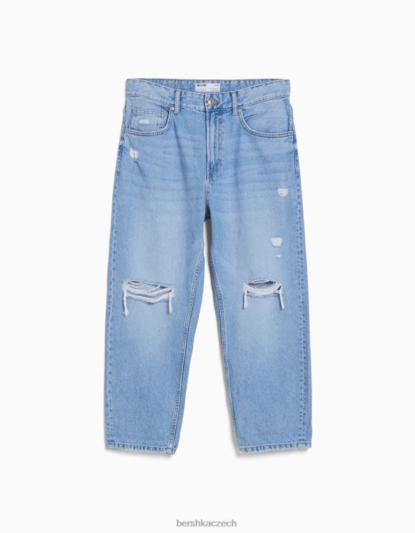 muži Bershka džíny volného střihu s rozparky P88443207 oblečení světle modrá