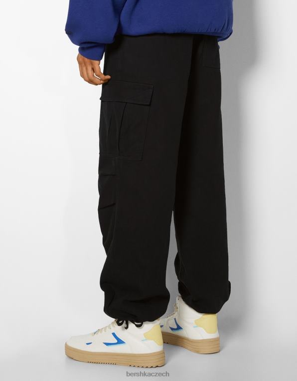 muži Bershka nákladní padákové džíny P88443203 oblečení Černá
