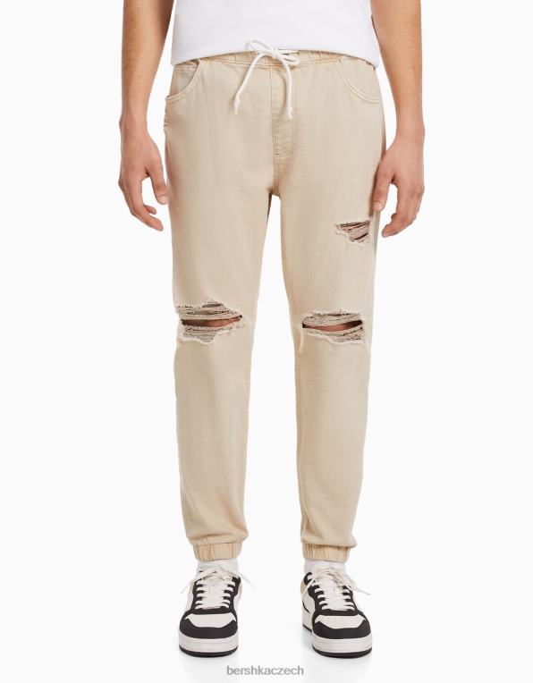 muži Bershka roztrhané barevné jogger džíny P88443193 oblečení béžový