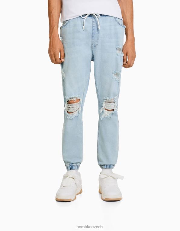 muži Bershka roztrhané jogger džíny P88443137 oblečení modrý