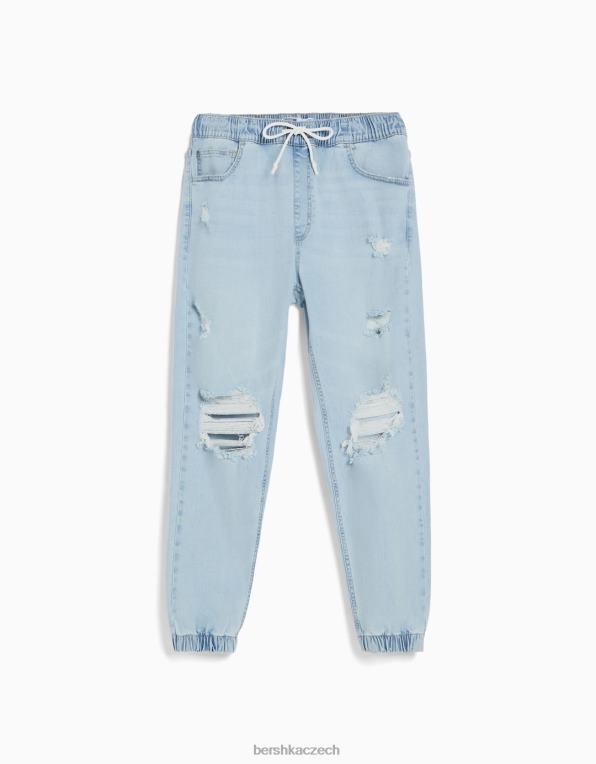 muži Bershka roztrhané jogger džíny P88443137 oblečení modrý