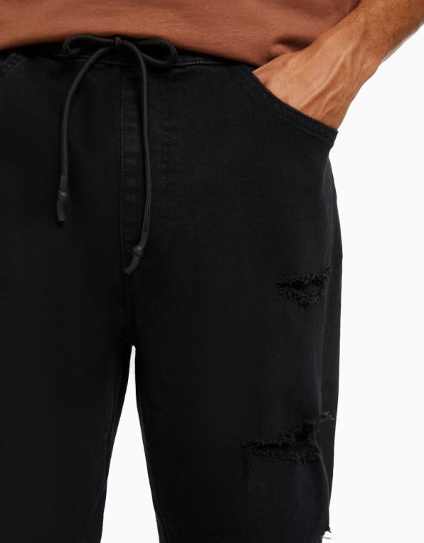 muži Bershka roztrhané jogger džíny P88443138 oblečení Černá
