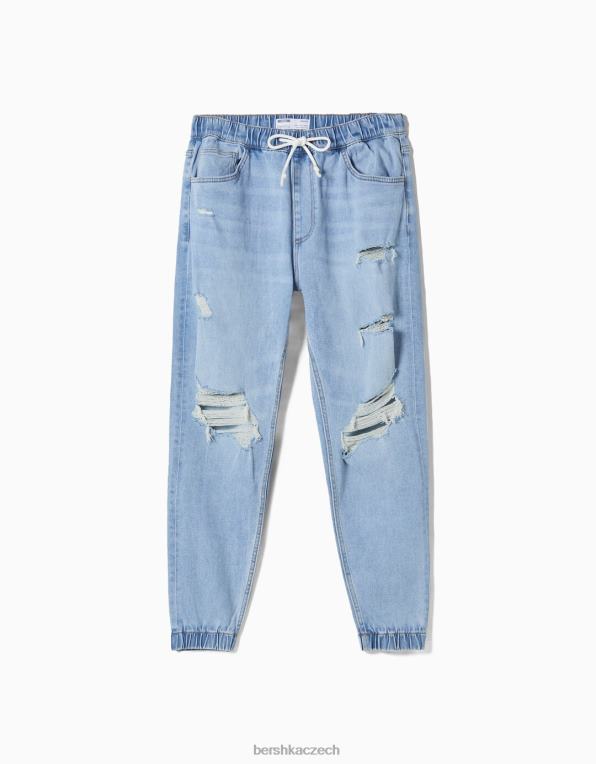 muži Bershka roztrhané jogger džíny P88443140 oblečení světle modrá