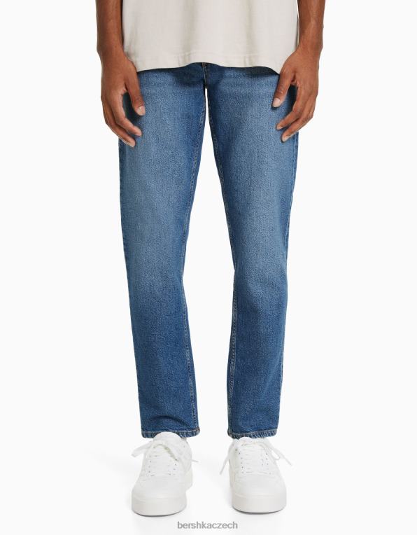 muži Bershka slim fit džíny P88443194 oblečení modrý