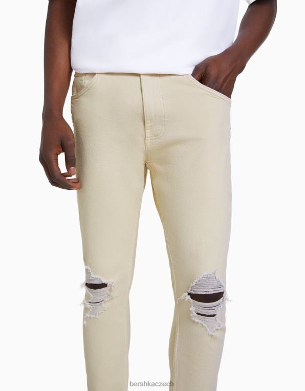 muži Bershka super úzké roztrhané džíny P88443183 oblečení písek
