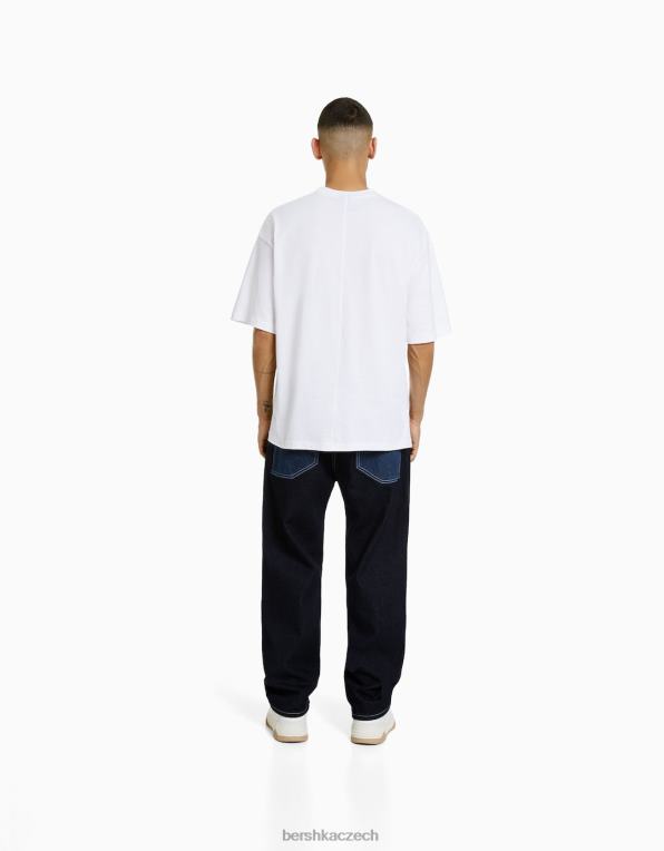 muži Bershka volné barevné blokové džíny P88443130 oblečení modrý