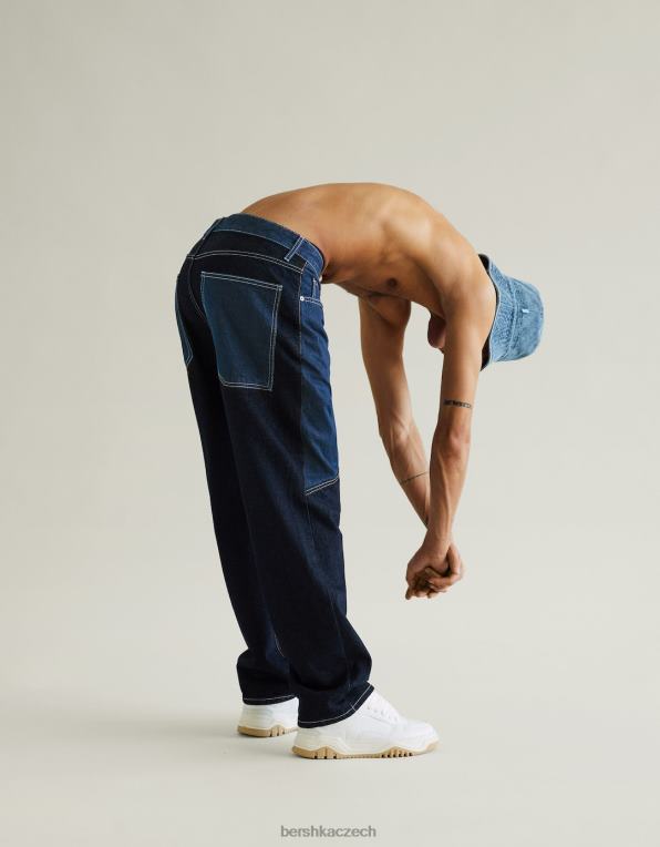 muži Bershka volné barevné blokové džíny P88443130 oblečení modrý