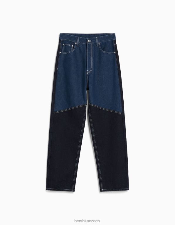 muži Bershka volné barevné blokové džíny P88443130 oblečení modrý