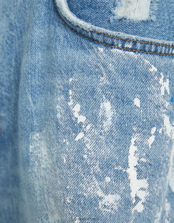 muži Bershka volný střih malovat postříkané džíny s trhlinami P88443145 oblečení světle modrá