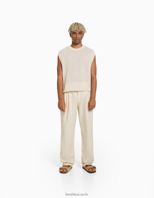 muži Bershka bavlněné kalhoty s rovnou texturou P88443252 oblečení písek