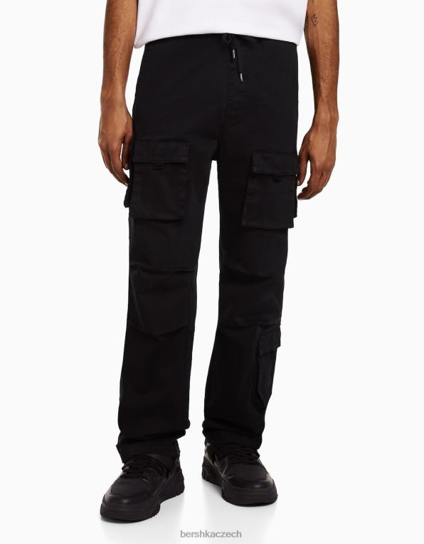 muži Bershka bavlněné nákladní joggery P88443223 oblečení Černá