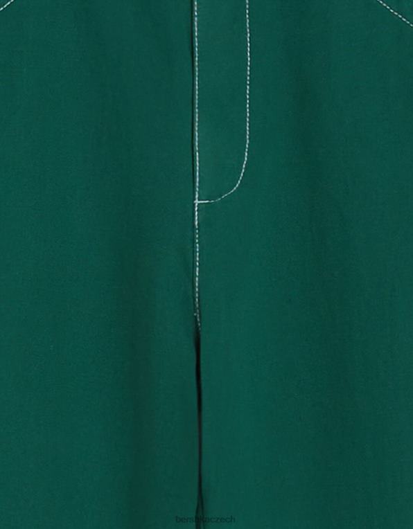 muži Bershka bavlněné truhlářské kalhoty P88443235 oblečení zelená