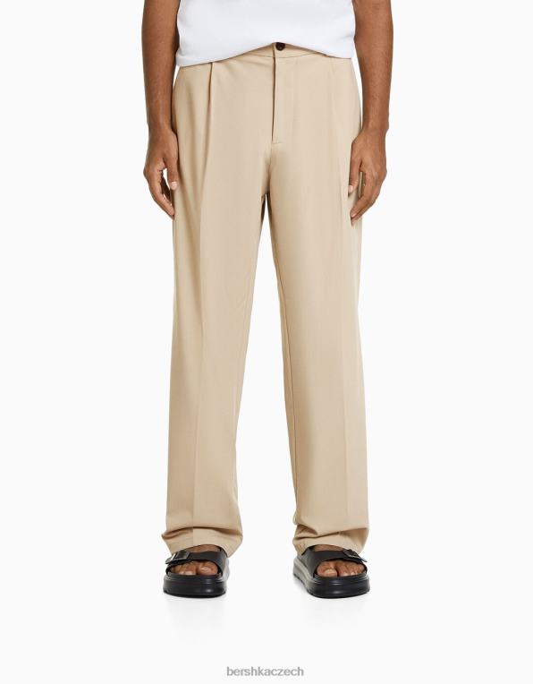 muži Bershka šité kalhoty širokého střihu v jogger stylu P88443023 oblečení písek