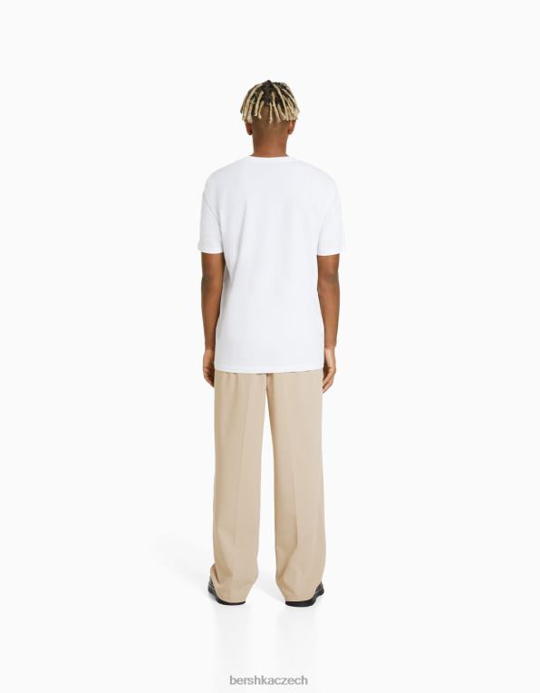 muži Bershka šité kalhoty širokého střihu v jogger stylu P88443031 oblečení písek