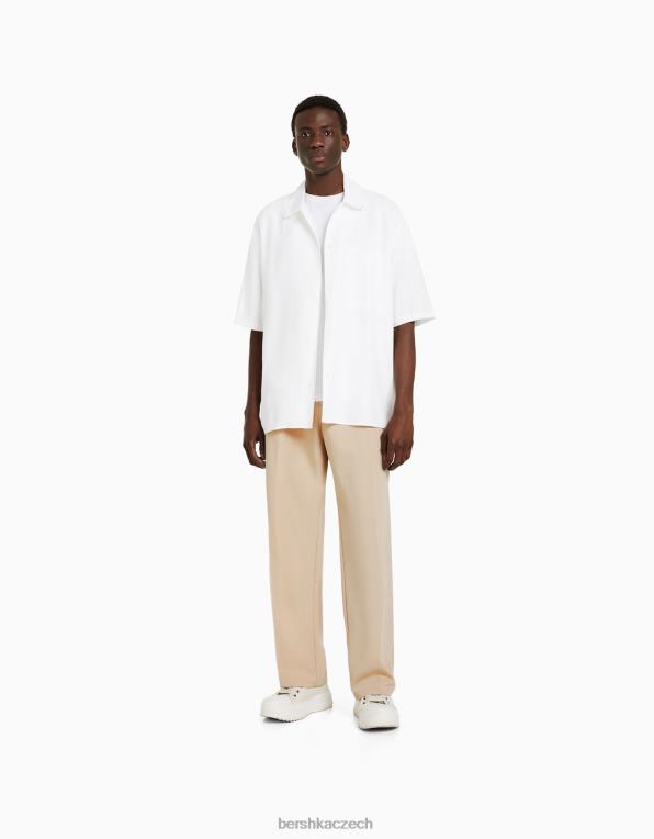 muži Bershka šité kalhoty širokého střihu v jogger stylu P88443266 oblečení písek