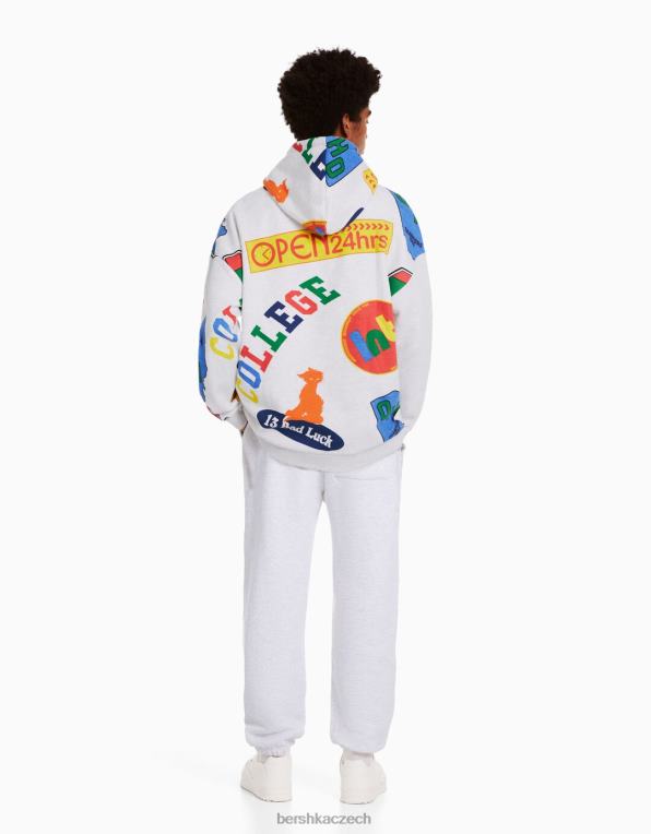 muži Bershka plyšové kalhoty s potiskem P88443241 oblečení Šedá