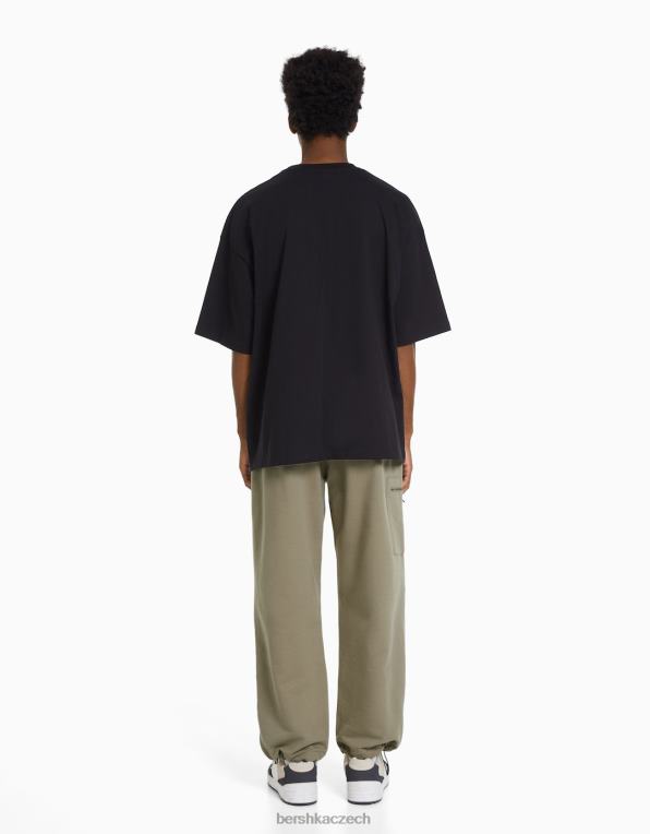 muži Bershka plyšové padákové kalhoty s kapsami na zip P88443233 oblečení khaki