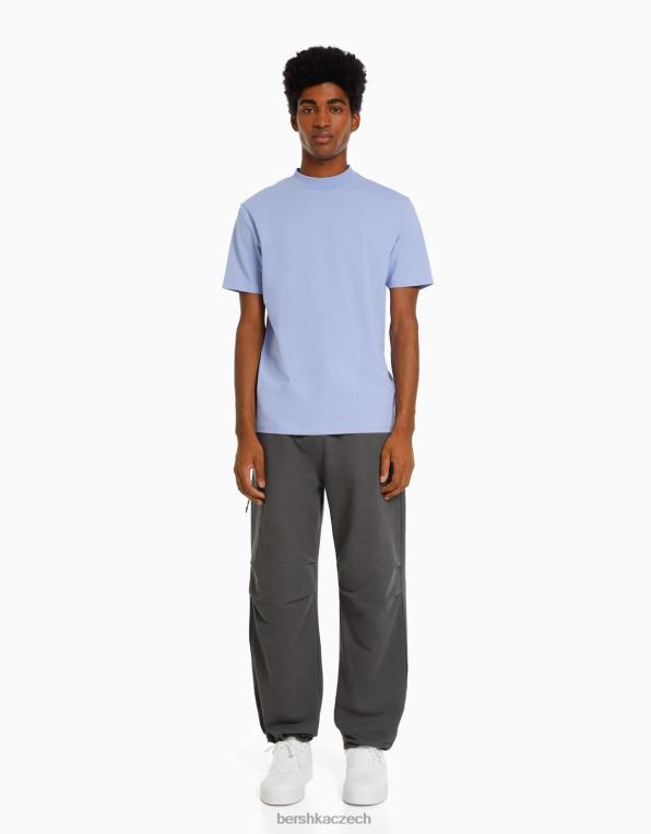 muži Bershka plyšové padákové kalhoty s kapsami na zip P88443234 oblečení Šedá