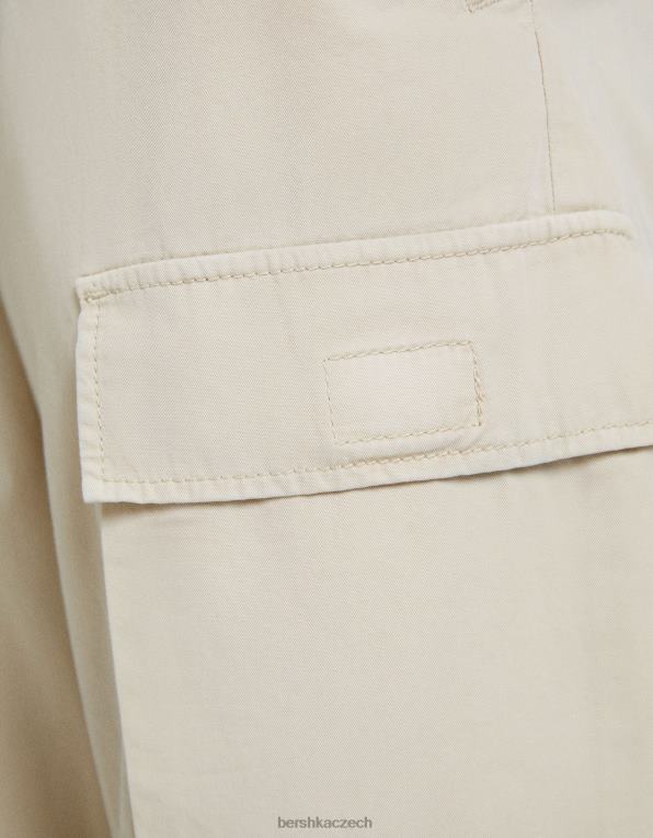 muži Bershka popelínové cargo kalhoty P88443262 oblečení písek