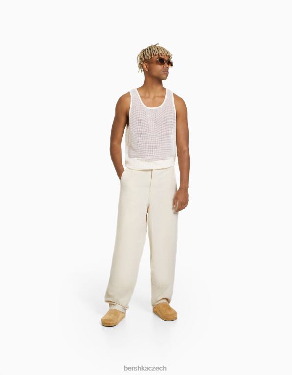 muži Bershka rustikální truhlářské kalhoty P88443222 oblečení krém
