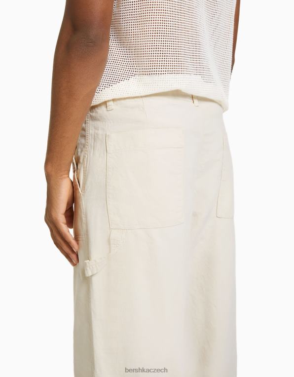 muži Bershka rustikální truhlářské kalhoty P88443222 oblečení krém