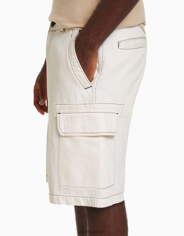 muži Bershka kontrastní nitě cargo bermudy P88443285 oblečení písek