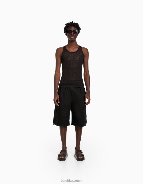 muži Bershka padákové popelínové bermudy P88443280 oblečení Černá