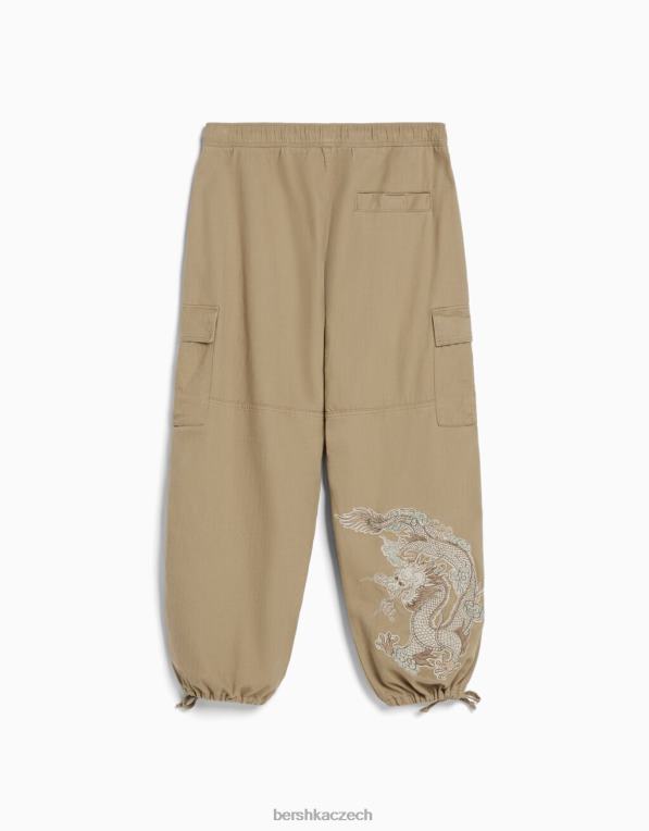 muži Bershka vyšívané bavlněné joggery P88443293 oblečení velbloud