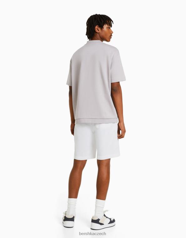 muži Bershka bermudské teplákové šortky v rustikálním provedení P88443307 oblečení bílý