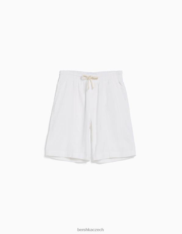 muži Bershka bermudské teplákové šortky v rustikálním provedení P88443307 oblečení bílý