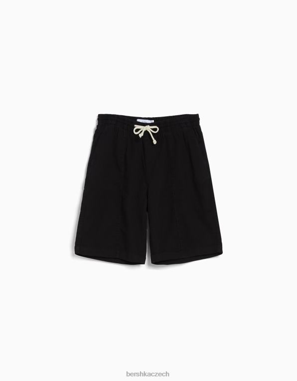 muži Bershka bermudské teplákové šortky v rustikálním provedení P88443308 oblečení Černá