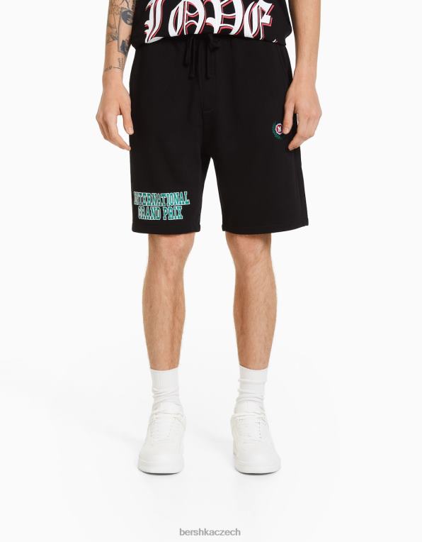 muži Bershka bermudy s potiskem uvolněného střihu P88443326 oblečení Černá