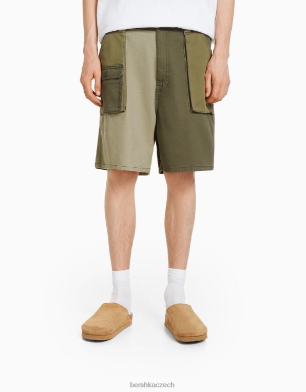 muži Bershka color block denim carpenter bermudy P88443300 oblečení zelená
