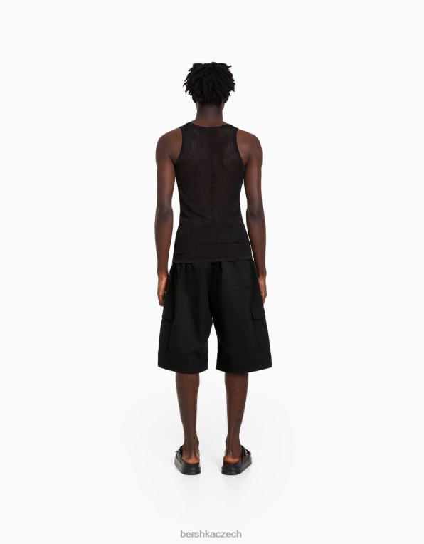 muži Bershka padákové popelínové bermudy P88443439 oblečení Černá