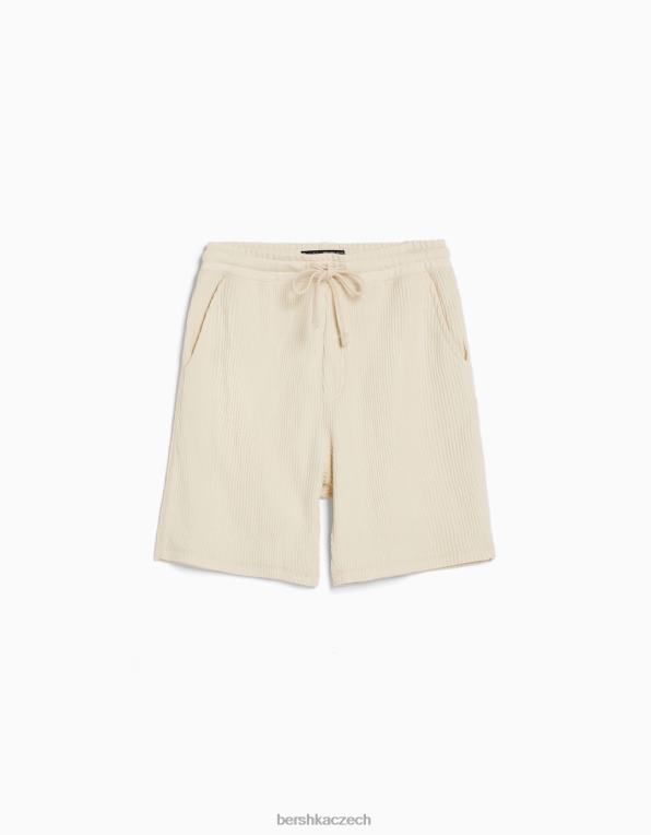 muži Bershka plyšové bermudy s vaflovou texturou P88443366 oblečení špinavě bílé