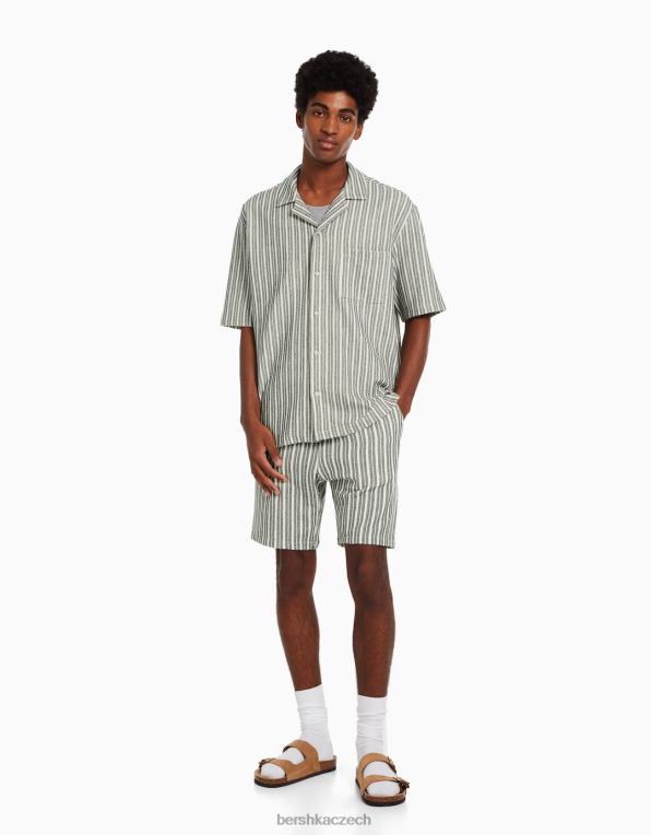 muži Bershka pruhované rustikální jogger bermudy P88443370 oblečení bílý černý