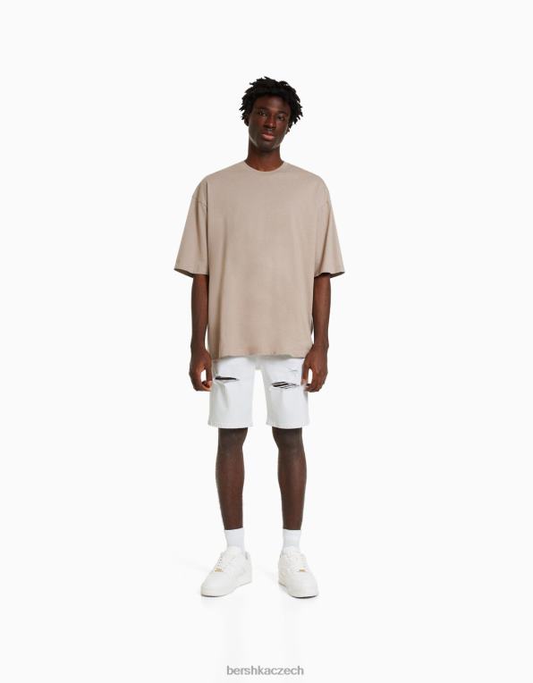 muži Bershka roztrhané džínové bermudy P88443338 oblečení bílý