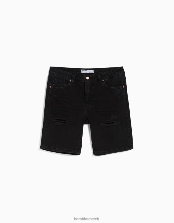 muži Bershka roztrhané džínové bermudy P88443341 oblečení Černá