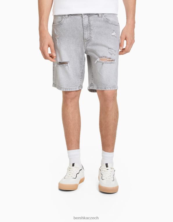 muži Bershka roztrhané džínové bermudy P88443343 oblečení tmavošedý
