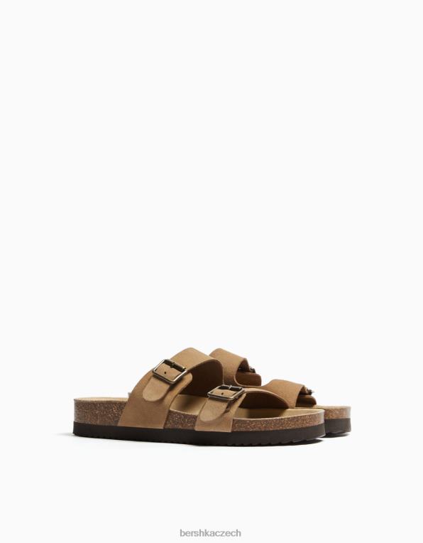 muži Bershka kožené sandály s přezkami P88443544 obuv velbloud