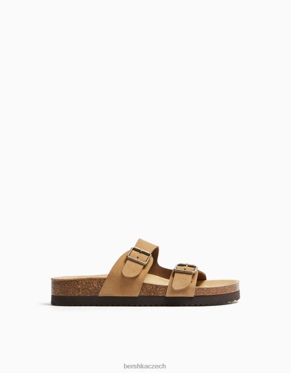 muži Bershka kožené sandály s přezkami P88443544 obuv velbloud