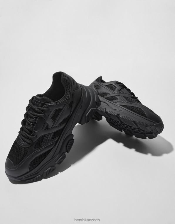 muži Bershka kontrastní síťované tenisky P88443510 obuv Černá