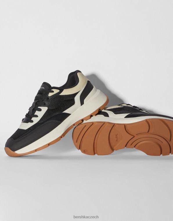 muži Bershka kontrastní síťované tenisky P88443530 obuv Černá