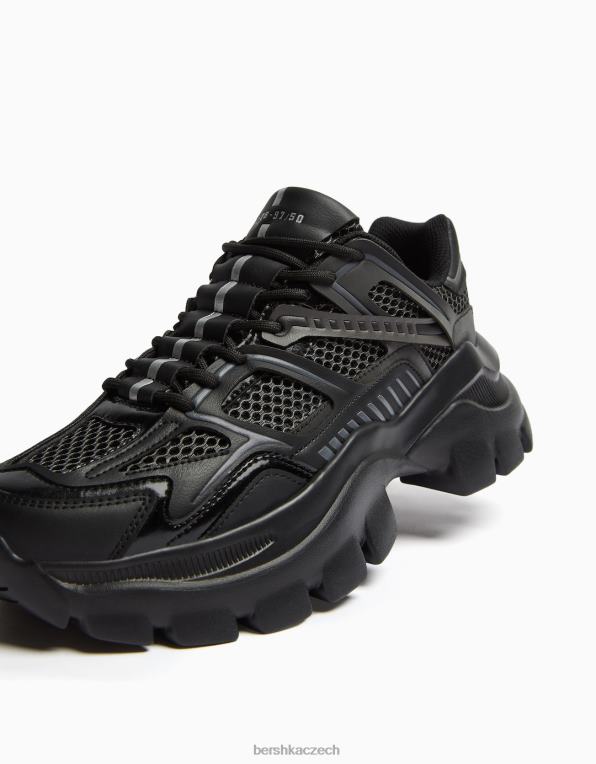 muži Bershka kontrastní síťované tenisky P88443534 obuv Černá