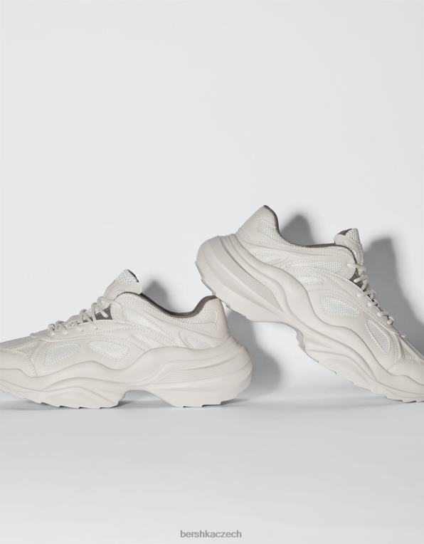 muži Bershka robustní kontrastní síťované tenisky P88443511 obuv bílý