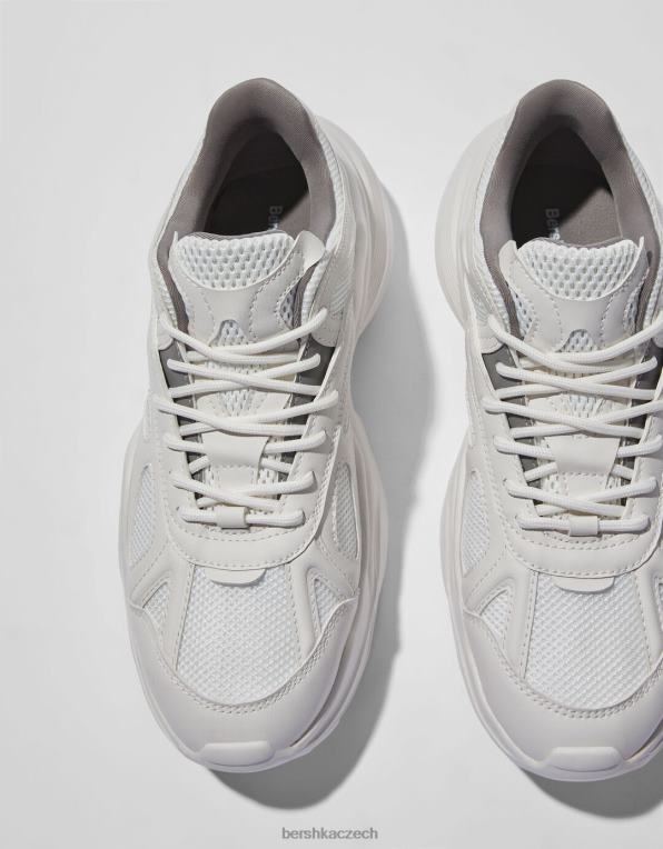 muži Bershka robustní kontrastní síťované tenisky P88443511 obuv bílý